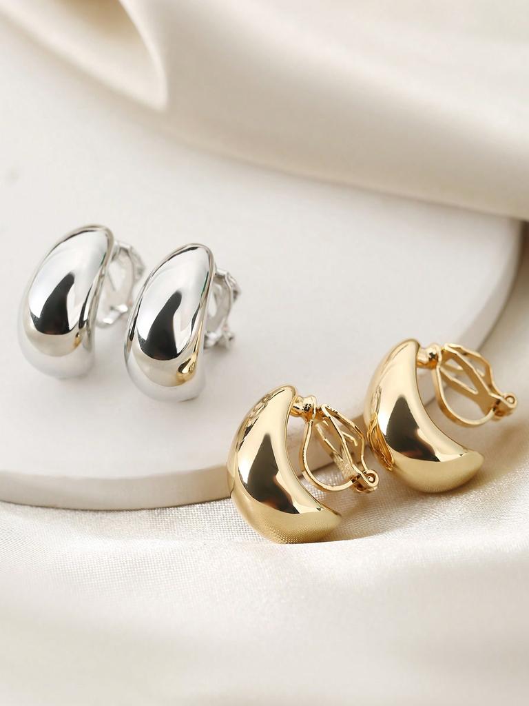 1 pár elegantních náušnic ve tvaru slzy, francouzský luxusní styl, měděná klipsa na ucho bez piercingu, celoroční doplněk