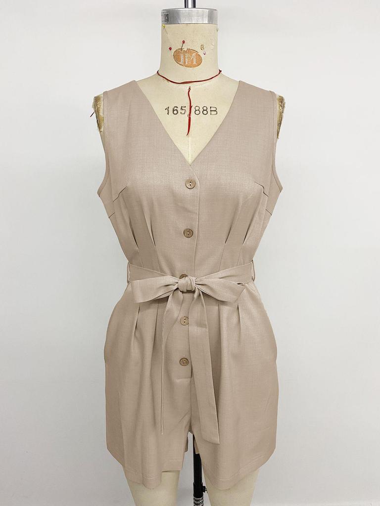 2026 Spring/Summer Women's V-Neck Solid Sleeveless Jumpsuit for Daily Commute