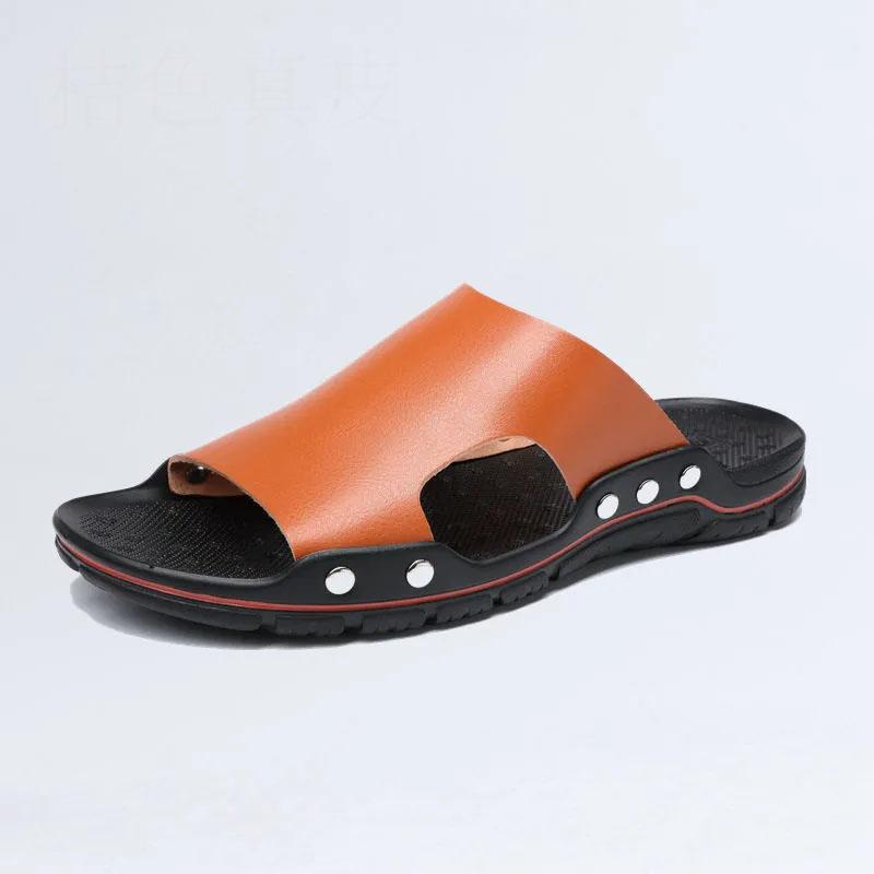 Men's Leather Slippers Artificial Soft Leather Flat Sole Patchwork Color Casual Comfort Simple Summer New Fashion