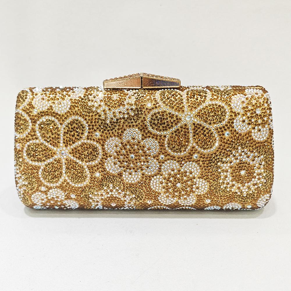

Gold/Silver Flower Women Evening Bag Clutch Crystal Blue Party Dinner Clutches Rhinestone Lady Prom Formal Clutches Banquet Purs 18cmX12cmX5cm