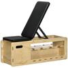 Banc de musculation avec support pour haltères, 1 panier de rangement, réglable sur 6 positions, bois massif, naturel + noir
