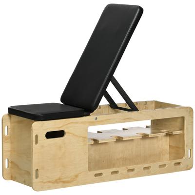 Weight Bench with Dumbbell Rack, 1 Storage Basket, Adjustable In 6 Positions, Solid Wood, Natural + Black