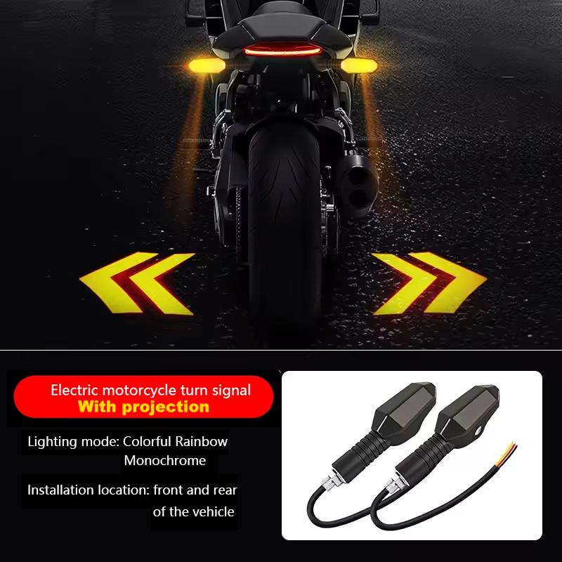 

2Pcs Universal Motorcycle Projection Turn Signal with Arrow Colorful Atmosphere Warning Lights 27DRL Light Modes IPX6Waterproof
