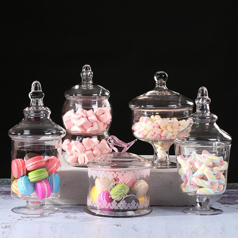 Glass Candy Jar Transparent with Lid Grains Storage European Home Miscellaneous Box Bottles