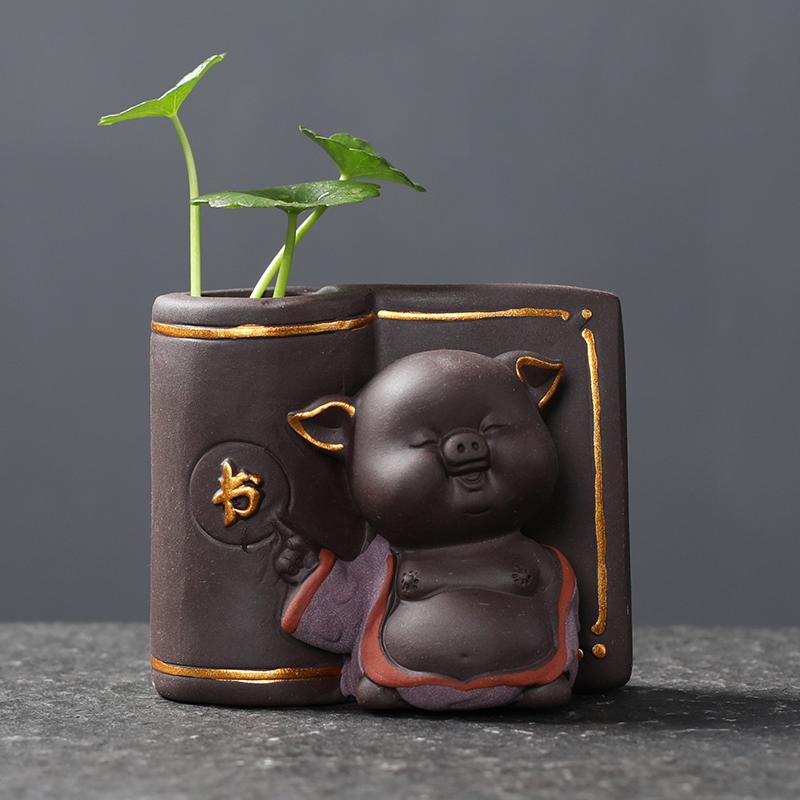 1PCS Ceramic Tea Pet Ornaments Small Buddha Statue Monk Figurine Desktop Flower Pot Hydroponic Plant Decoration Tea  Accessories