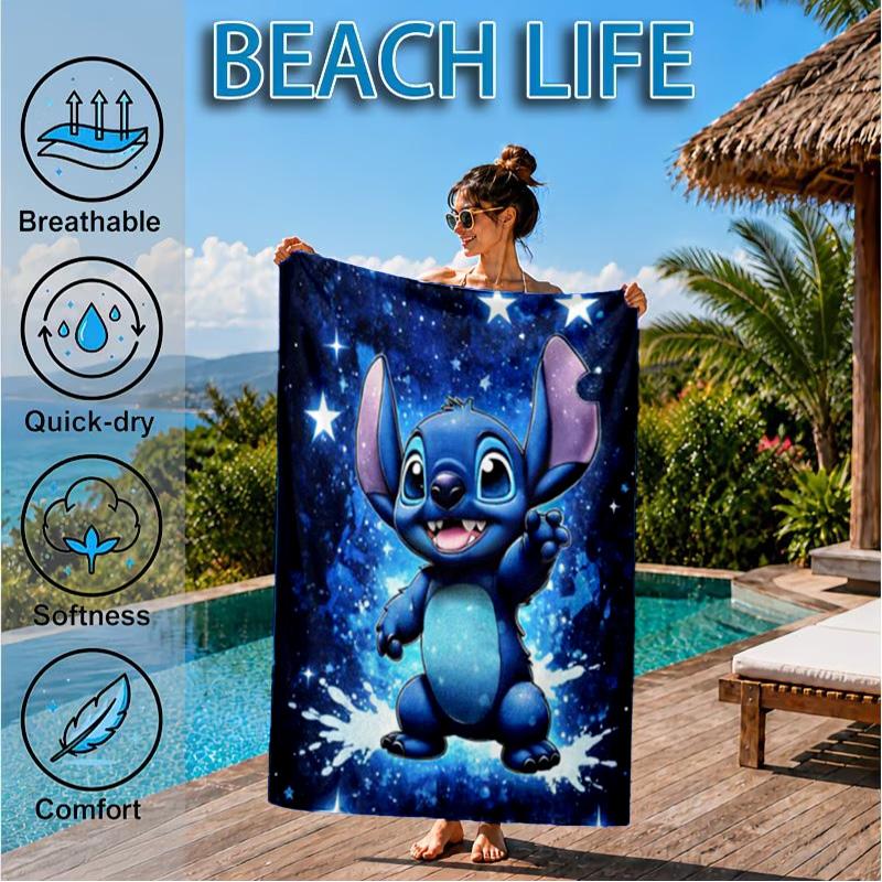 Cartoon Hawaii Artwork Printed Microfiber Beach Towel, Soft And Absorbent, Quick-Dry, Ideal for Summer Travel, Beach Essential, Swimming Pool