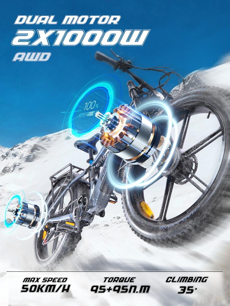 Elektrofahrrad KIMDYMA K03 26" Fat Tire LCD-Display 1000Wx2 Motor Vollgefedertes Elektrofahrrad 7 Gänge 48V 20AH Doppelte Bremsen