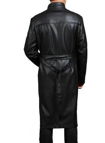 Handmade Leather Real Stylish Soft Genuine Men's Black Lambskin Trench Coat Skin