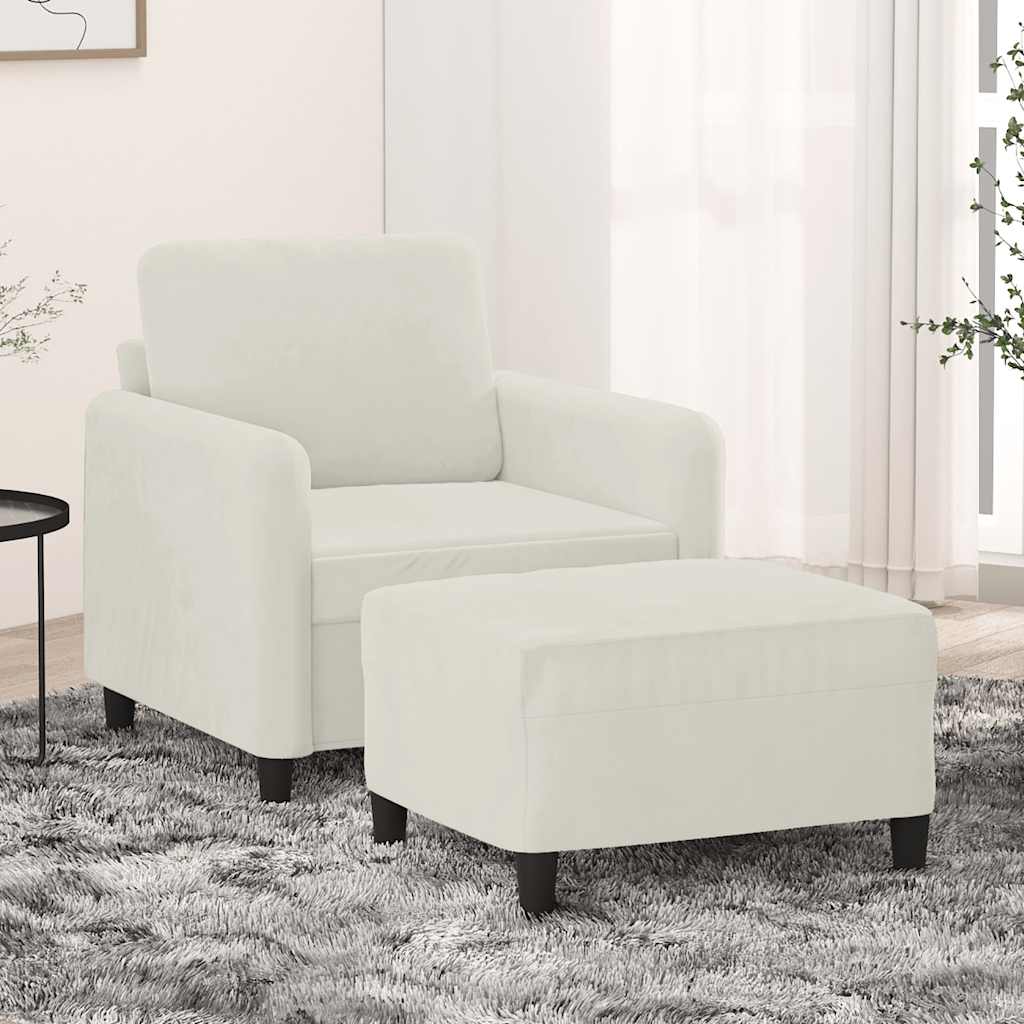 Cream Velvet Armchair with Footstool 60 cm