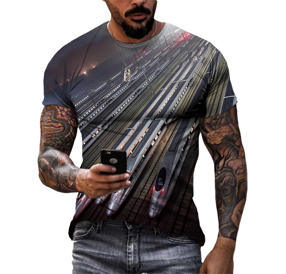 

Модная индивидуальная летняя 3D-печатная модель поезда с рисунком скоростной железной дороги, мужская футболка в стиле хип-хоп, креативная ретро-уличная рубашка с круглым вырезом 3XL
