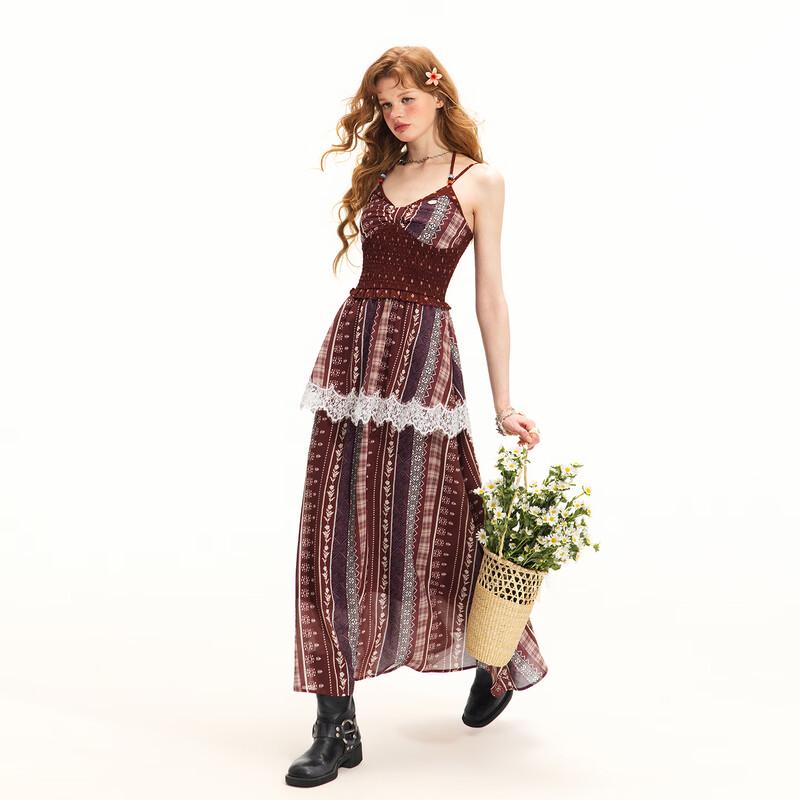 unifree Bohemian Color-block Sling Dress