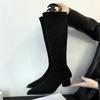 Fashion Pointed Toe Chunky Low Heel Boots Women Winter 2024 Sexy Cozy Soft Leather Knee-high Zipper Design High Boots for Women