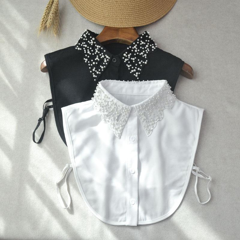 Elegant Beaded Women Fake Collar Shirt Black Embroidery Detachable Collar Fake Women Vintage False Collar Removable Nep Kraagie