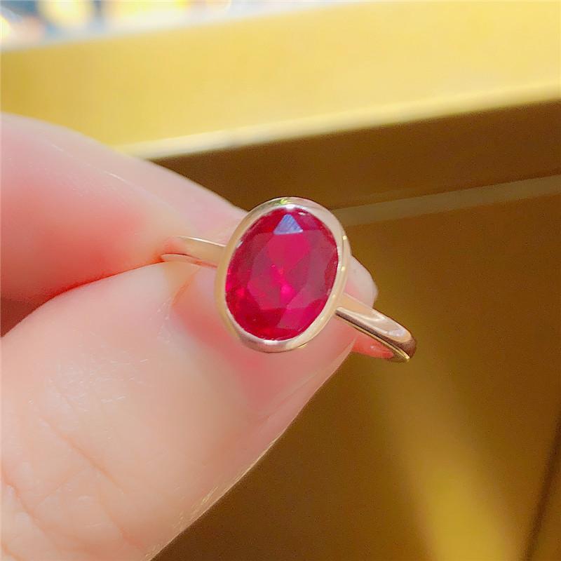 Russian Purple Gold Inlaid Rose Gold Plated Red Stone Ring Fashion Temperament Egg Surface Open Ring Jewelry