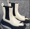 Fashion Metal Stitching Fashion Square Toe Boots 2025 Women's Style Thick Sole Motorcycle Style Slip On Short Boots Black Real Leather