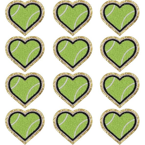 12pcs Heart Football Iron on Patches Embroidered Motif Applique Deco Sew on Patches Gold Edges Chenille Love Shape Rugby Embroidered Patches for