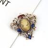 Vintage Victoria Head Brooch Ladies Vintage Gold Resin Rhinestones Ethnic Banquet Lapel Jewelry Party Gift