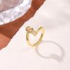 Copper Inlaid Zircon Alphabet Ring: Women's Fashionable Adjustable Open Ring