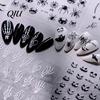 Self Adhesive Nail Decorations Halloween Art Stickers, 3D Embossed Skeleton Hand Pumpkin Bat DIY Home Manicure Tools Black Decals,
