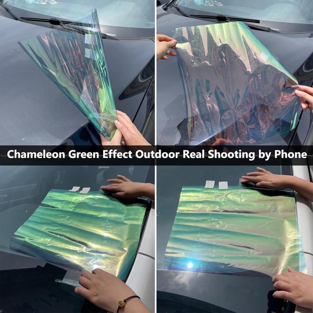 Chameleon Green Colorful Car Front Window Tint 76% VLT Car Windshield Solar Protection Film Color Change Window Film, 39.37" X 118.11"
