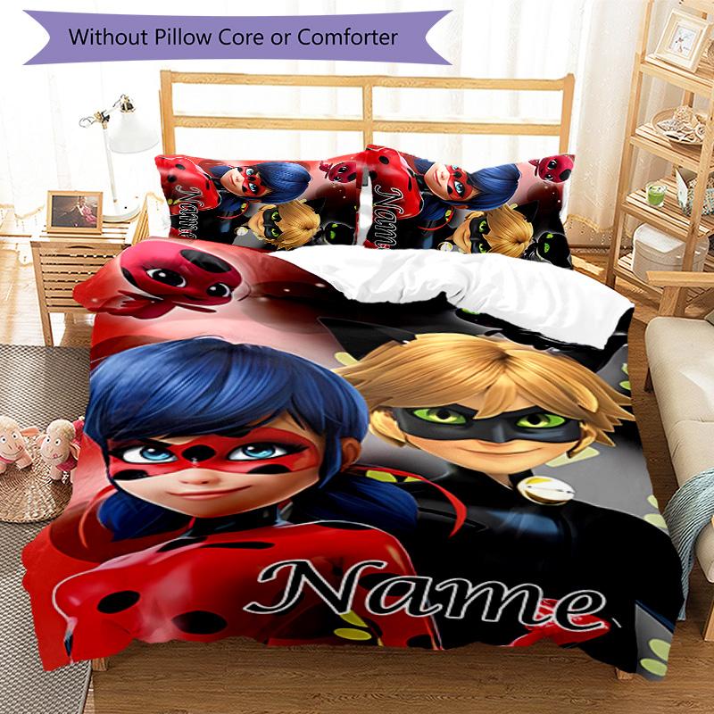 3pcs Ladybug4 Cover Set - Personalized Name, HD Printed Bedding with 1 Cover and 2 Pillowcases - Perfect for Home Decor, Easy Care