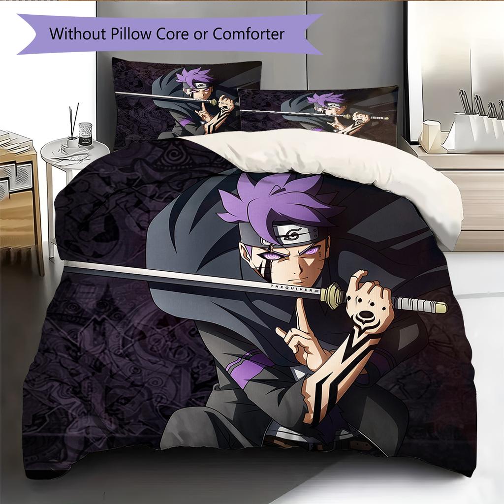 Naruto Character Pattern Bedding Home Decoration Birthday Gift (1 * Duvet Cover + 2 * Pillowcase, Without Core)