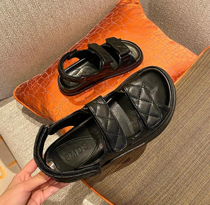 Fashion Brand Plaid Sandals Women Hook&Loop Shoes Lattic Sandalias Mujer Genuine Leather Platform Sandales College Girls Sheepskin Shoes