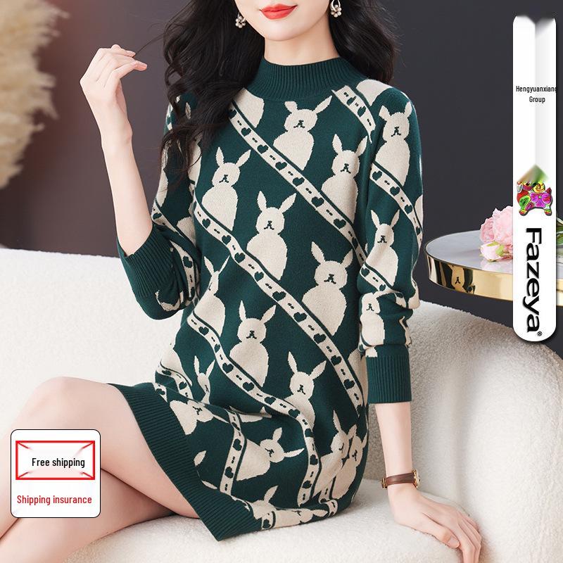 

Женское кашемировое платье-свитер облегающего кроя с полувысоким воротом - средней длины, пуловер для осени/зимы Extra Large 115