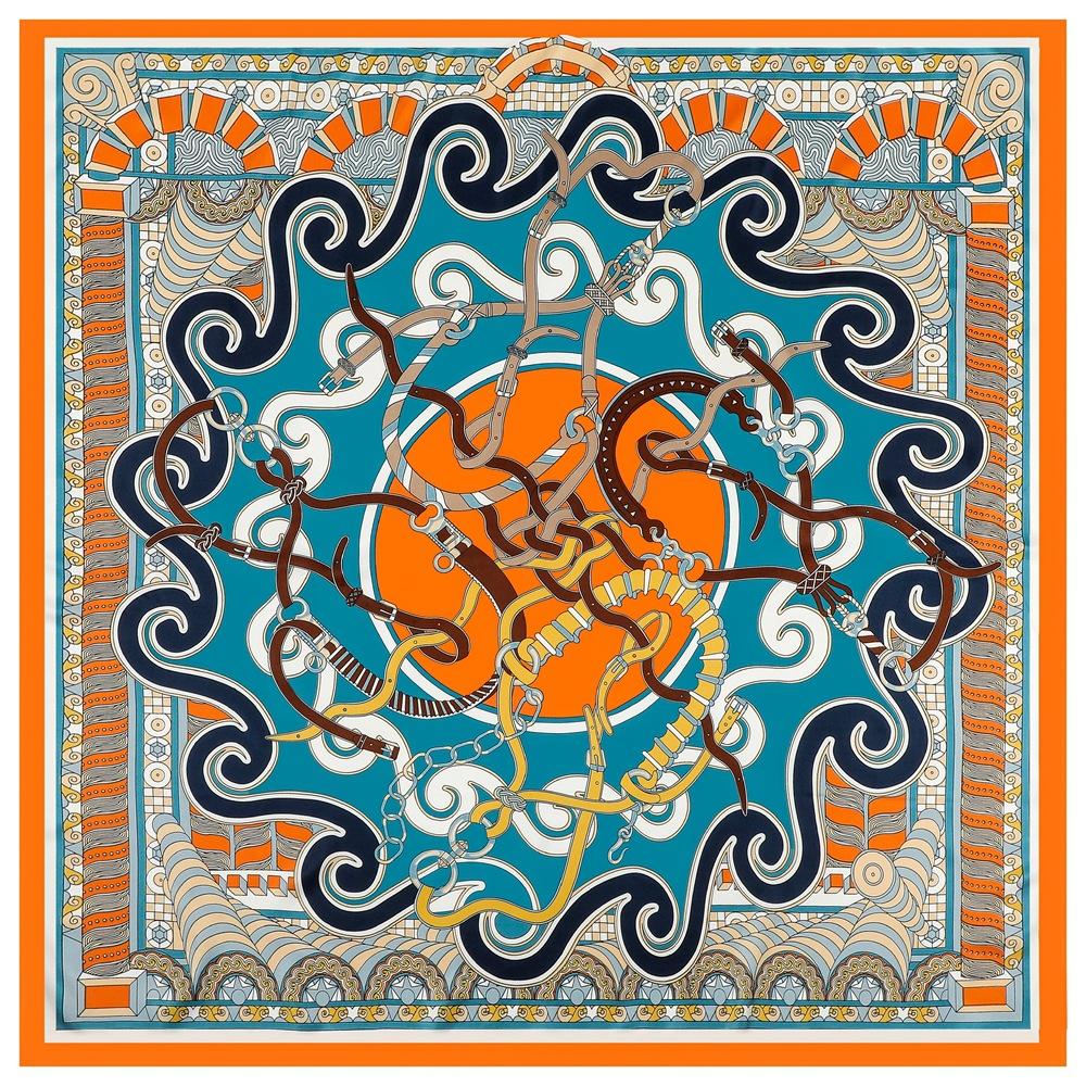 POBING Silk Scarf Women Large Shawls Melt Chain Print Stoles Square Bandana Luxury Kerchief Hijab Scarf Female Foulards 130CM