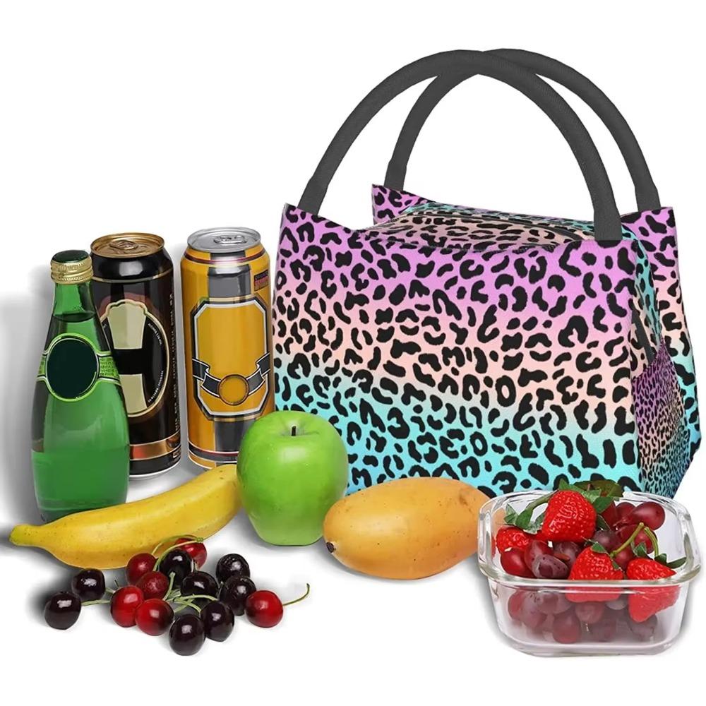 High Capacity Colorful Leopard Lunch Bag Women Insulated Portable Reusable Waterproof Cute Lunch Bags for Teen Girls Lunch Boxes