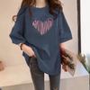 Women Plus Size Cotton T-Shirt Summer Short Sleeve Heart Print Mid-Long Loose Casual Pullover Top For 200lbs
