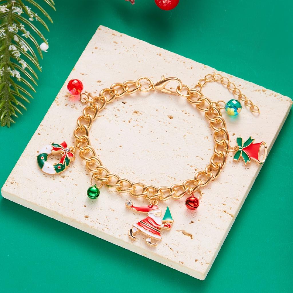 Christmas Bell Santa Claus Tree Deer Wreath Snowman Gift Box Crystal Pendant Bracelet Xmas Chain Bangles For Women Men Jewelry