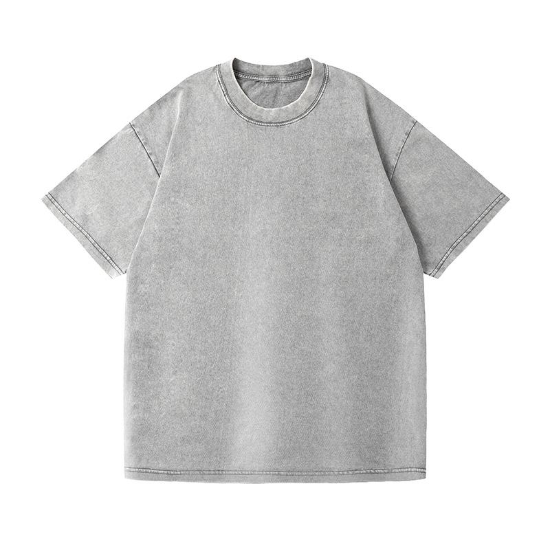 European Stone-Washed Tie-Dye Distressed Heavyweight Cotton Oversized Men’s T-Shirt, 230g, Snow Wash, Short Sleeve