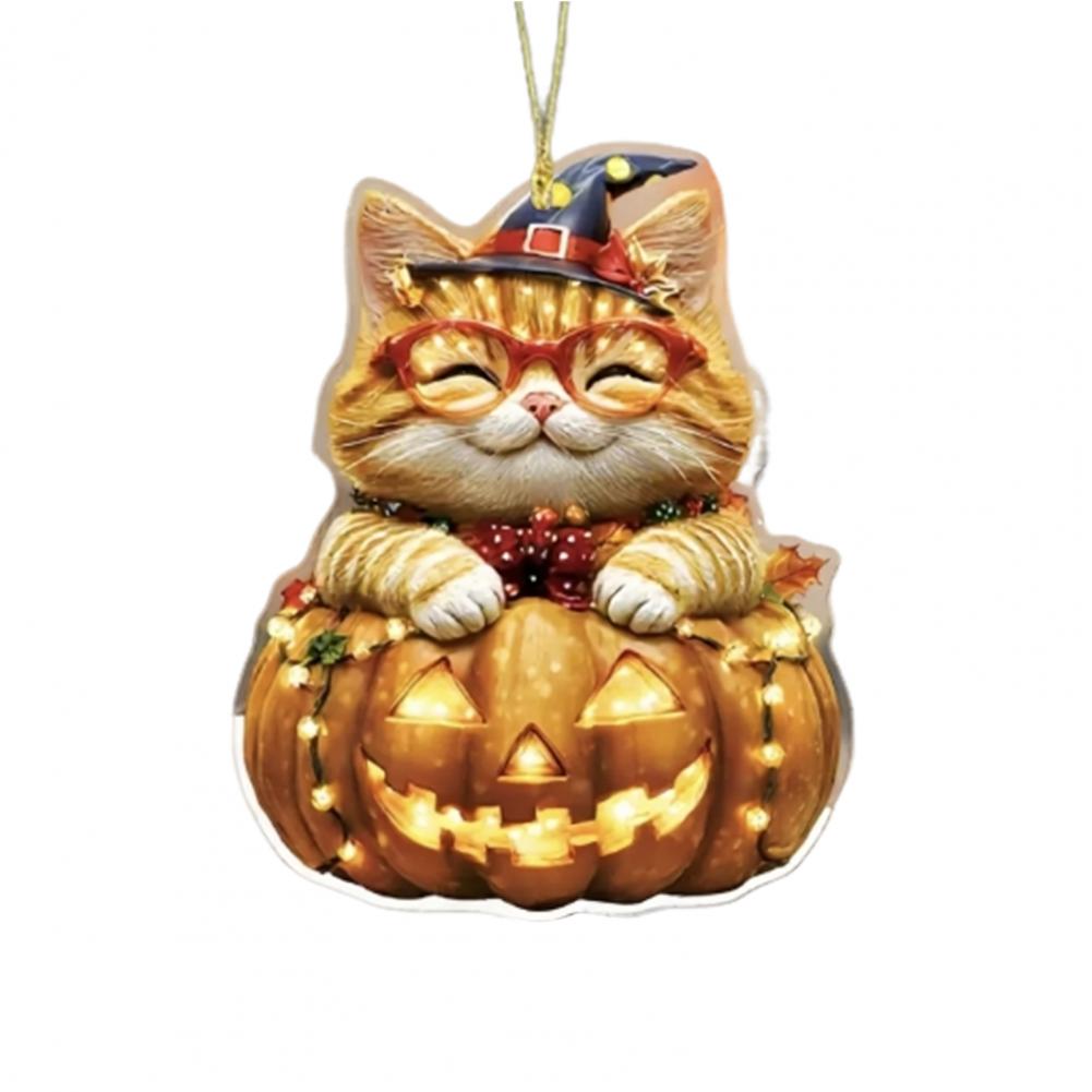 Acrylic Car Pendant Cartoon Car Mirror Decor Spooky Halloween Car Accessories Skull Cat Rearview Mirror Pendant for Backpack