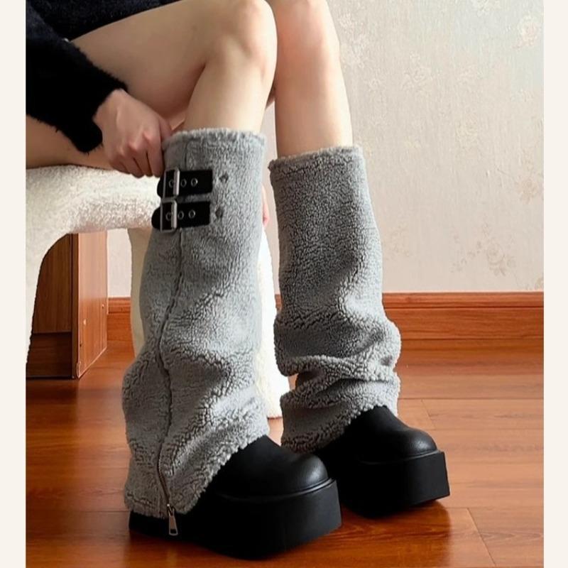 Dicksöhlige Lammwolle mittelhohe Schneestiefel Damen Winter kleine hochhackige Hosen kurze Stiefel Plüsch weiße flauschige Stiefel