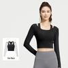 Juyitang Mesh Two-Piece Look Yoga Top, Long Sleeve, No Bra