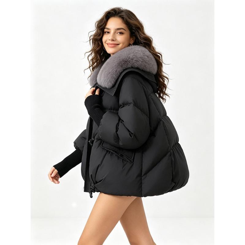 Winter new thin lapel collar large fur collar down cotton clothes women's fashion small thickened coat