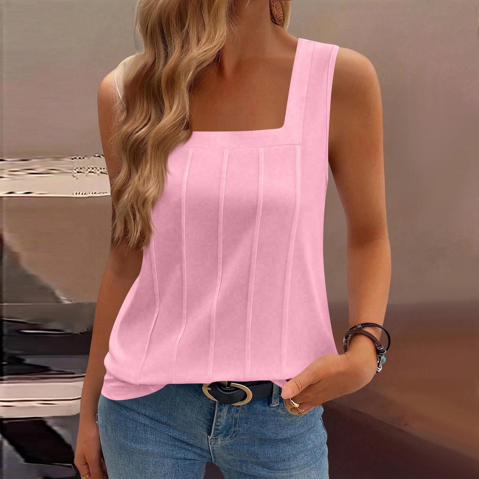 

Women Square Neck Sleeveless Knit Tank Top Casual Ribbed Pullover Blouse for Summer Daily Wear Lightweight L рожевий