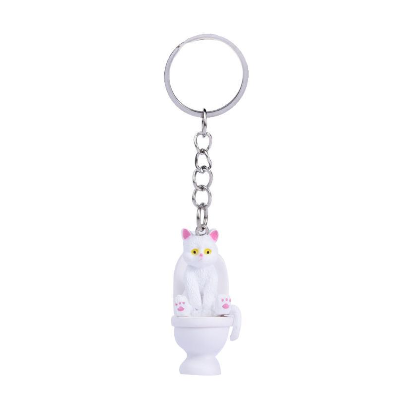 Funny Pvc Cat Keychain Toilet Shape Design Color Options For Cat Lovers Bag Car Key Decor
