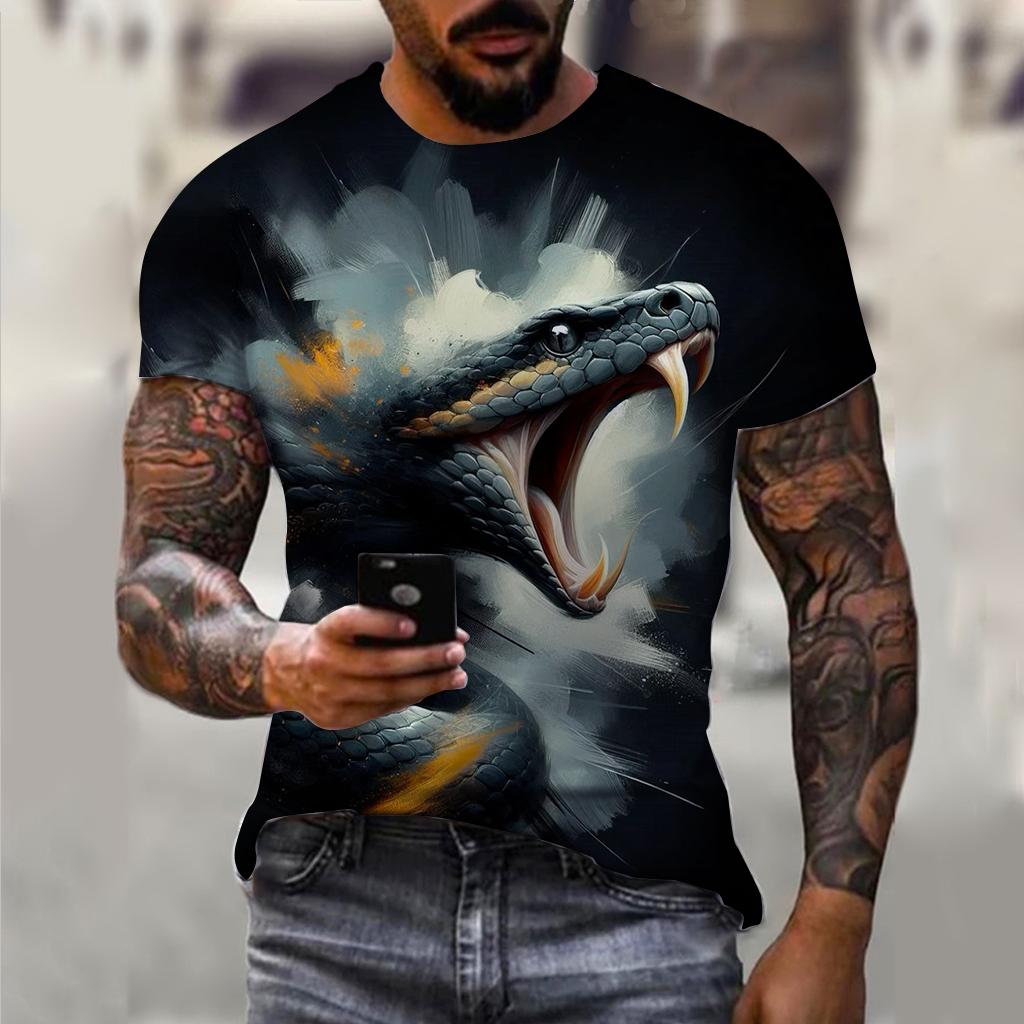

3D-печать 2025 Новый год Змеи Год Свирепый Мужская повседневная футболка с коротким рукавом Удобная дышащая ретро-печать с коротким рукавом 5XL
