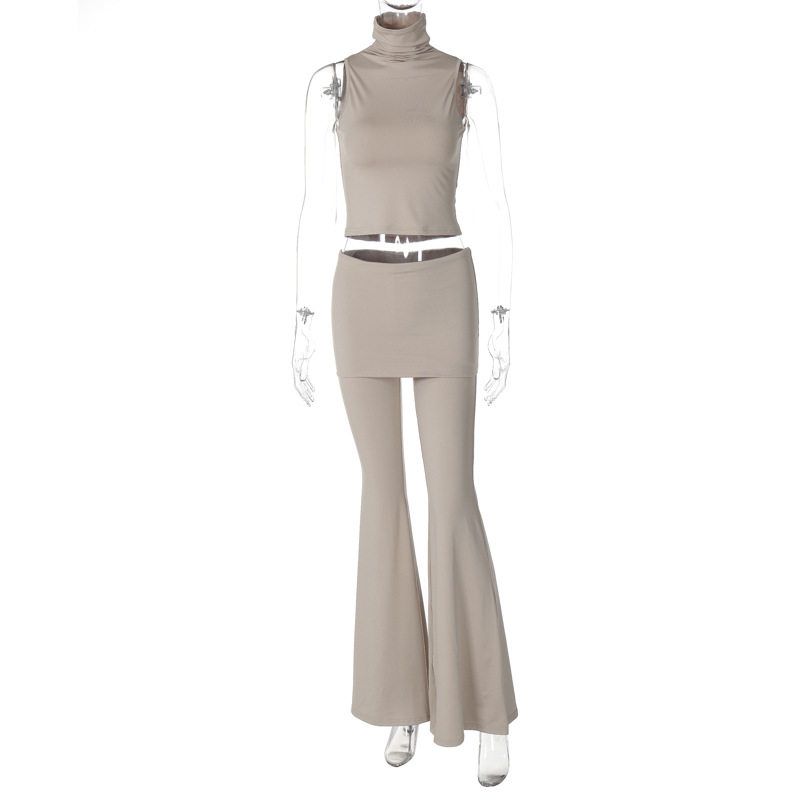 

Amazon Women s Clothing 2025 Autumn New Fashionable and Unique Sleeveless Top Slim Fit High Waist Flared Pants Set Khaki L