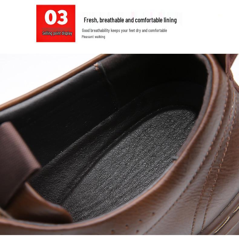 Men's Retro Casual Leather Shoes with Thick Soles - Breathable and Non-Slip for Everyday Wear