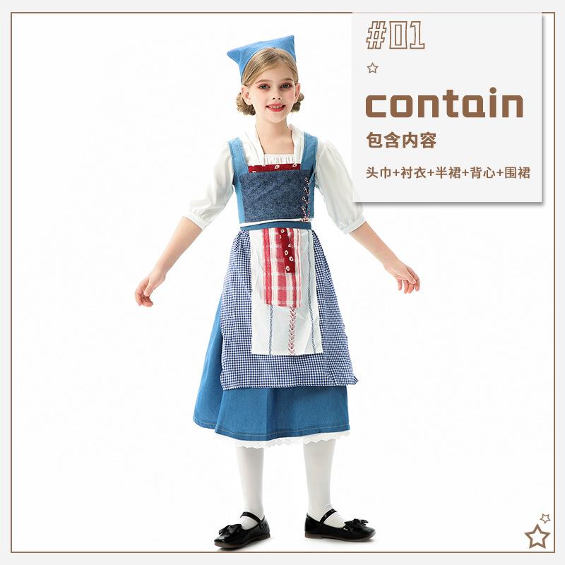 Halloween Children's Costumes European Pastoral Girls' Clothing Medieval Manor Civilian Skirt Vintage Maid Clothing