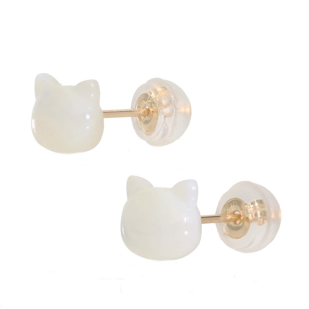 L&Co 10K Yellow Gold White Shell Cat Earrings 46-7626