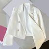 Podzimní Ženy Klopa Dlouhý rukáv Ustřižené sako Dvojřadé Jednobarevné Slim Fit Kabát Streetwear