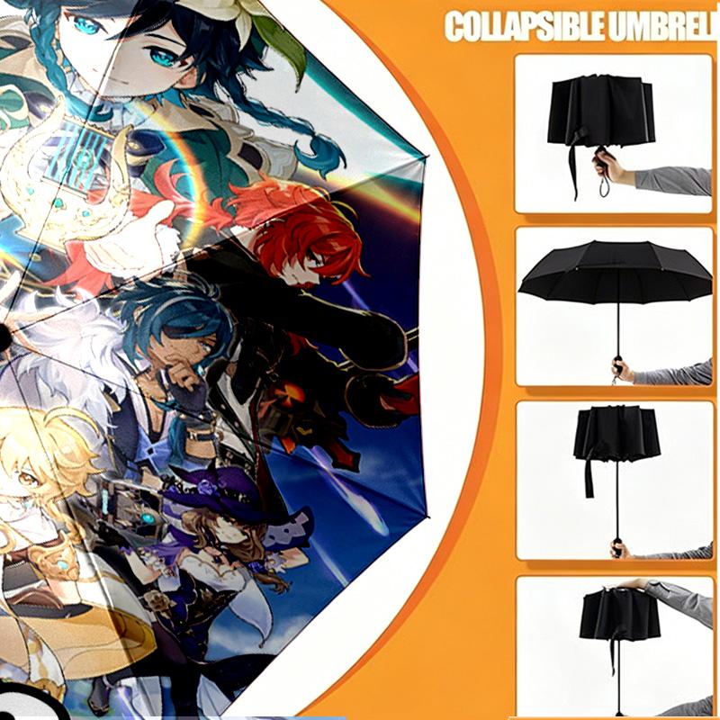 Custom Name Personalized Genshin Impact Print Umbrella, Auto Open Close, 8‑Rib Sturdy Frame, Commute Camping Hiking Use, Birthday Gift