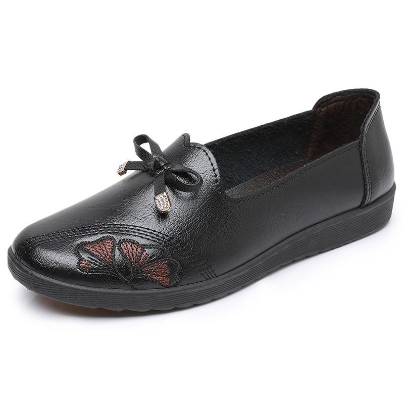 Spring New Shoes Soft Sole Single Shoes Spring and Autumn Medium Leather Shoes Flat Non-slip Elderly Middle-aged and Elderly Women's Shoes