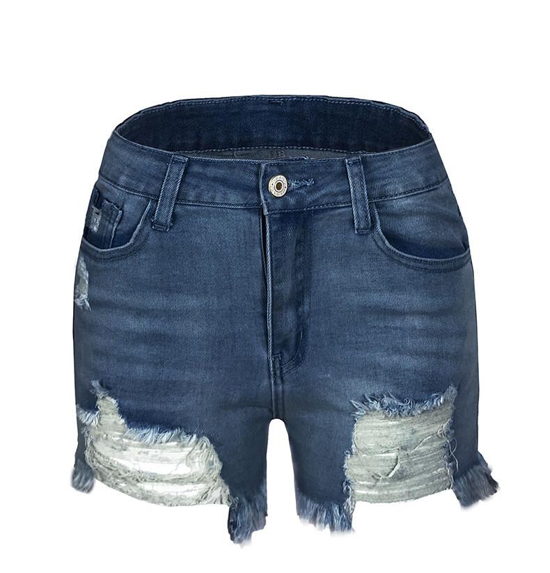 Women's Elastic Hole Tassel Sexy Fashion High Waist Denim Shorts
