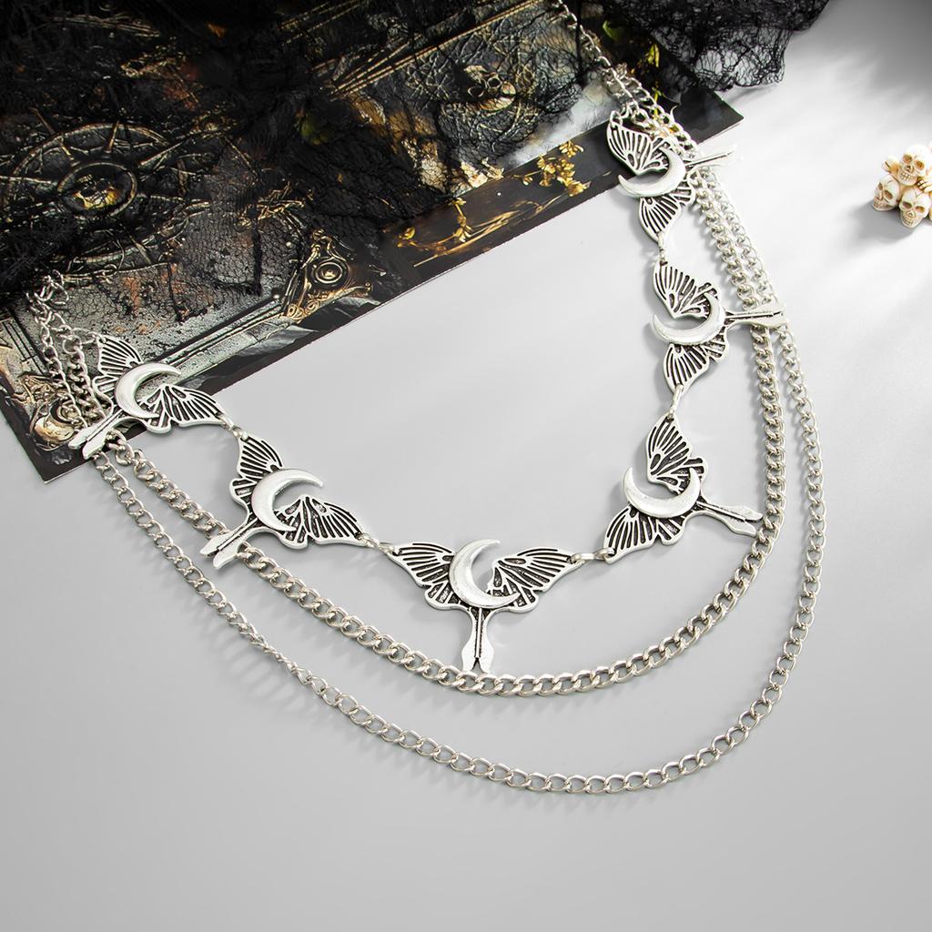 Punk Style Spider Web Pendant Multi-Layer Body Chain Vintage Crescent Moon Joint Waist Chain for Women Men Unisex Streetwear Accessory