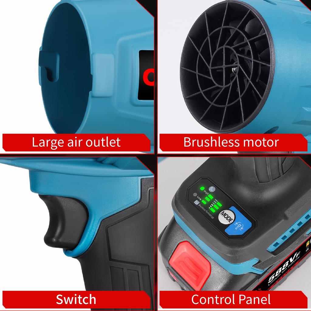 ONEVAN Brushless 3 Gears Electric Air Blowers Turbo 300000RPM Jet Fan Handheld Leaf Blower Dust Blowing Tool for 21V Battery